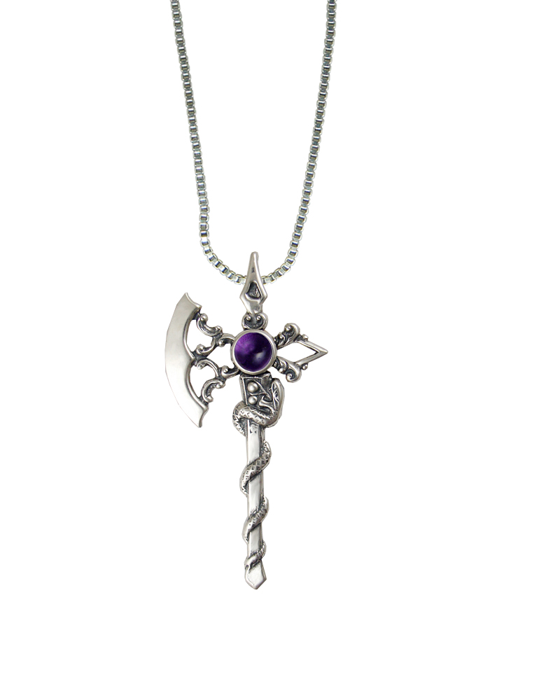 Sterling Silver Royal Battle Axe Pendant With Amethyst